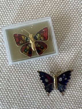 Vintage Enamel And Glitter Butterfly Pins/Brooches.